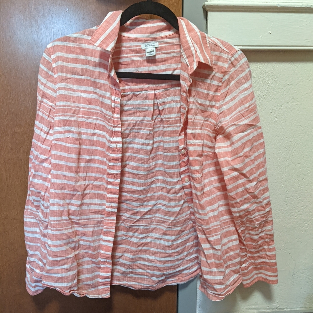 ✨ SALE ✨ J. Crew coral and white striped boyfriend fit shirt